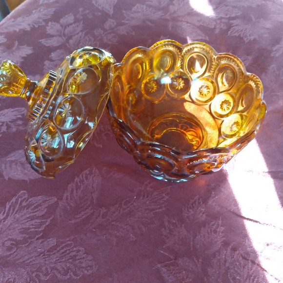 💥 Vintage L.E. Smith Moon & Stars Covered Amber Candy Dish 😯 - Picture 6 of 10